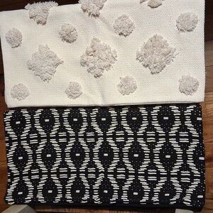 Pillow Covers Black & Cream Geometric And Cream WithShag Detail 18x18